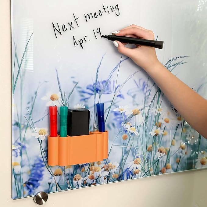 Glassboard Studio Magnetic Dry Erase Marker Holder - Super Strong for Magnetic Glass Whiteboard or Fridge - 2 Large Neodymium Magnets - No Slip Grip - Eco-Friendly PLA Plastic (Tangerine Orange)