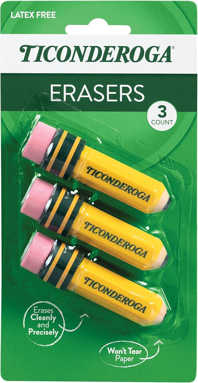 Ticonderoga My First Short Triangular Wood-Cased Pencils, 2 HB Soft, With Erasers, Yellow, 4 Count Pencil Bundle With Erasers, Pencil Shaped, Latex-Free, Yellow, 3-Pack