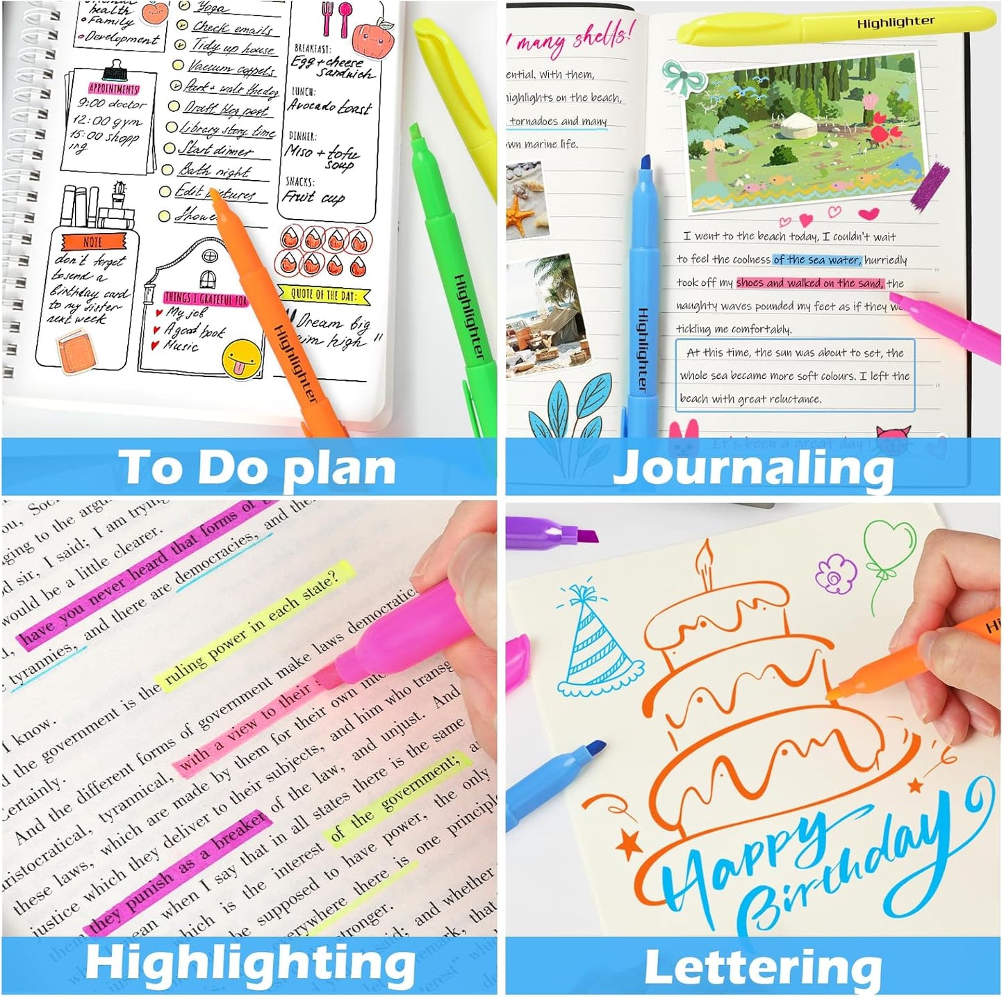 KIZZYEA 60 Pack Highlighters in 6 Assorted Colors, Chisel Tip Dry-Quickly Highlighters Bulk, No Bleed Highlighter Markers for Adult Kids, School Supplies for Teachers, Office Classroom Must Have