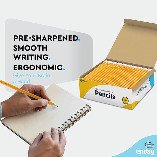 Enday #2 Pencils Bulk - 144 Pack - Pre-sharpened pencils #2 Wood-Cased Yellow Sharpened Pencils for Kids with Latex-Free Eraser Top for Office and Classroom Supplies.