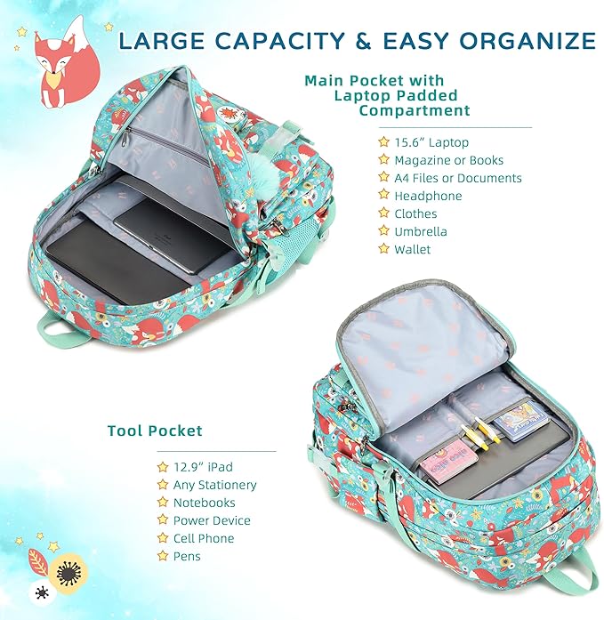 Girls Backpack,15.6 Inch Laptop School Bag Large Primary Elementary Middle College Bookbags Kids Backpacks for Teens Girl Women Students Anti Theft Travel Daypack (Green)