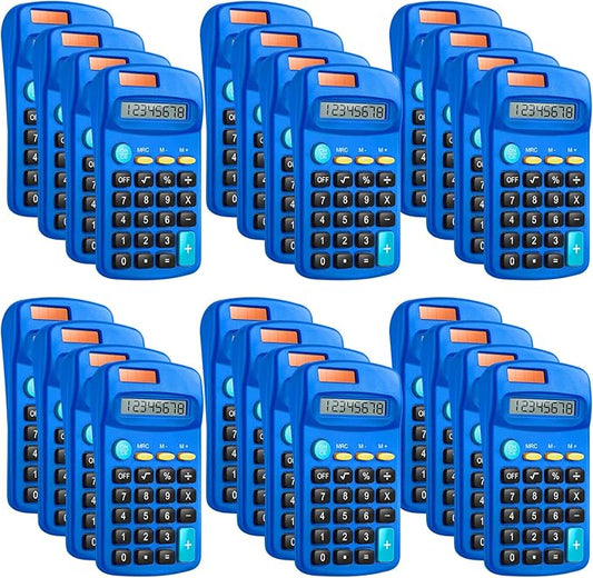 24 Packs Pocket Size Mini Blue Calculator Basic Calculators for Handheld Angled Students 8 Digit Display Solar Battery Dual Power Small Calculator for Students Kids Home Office