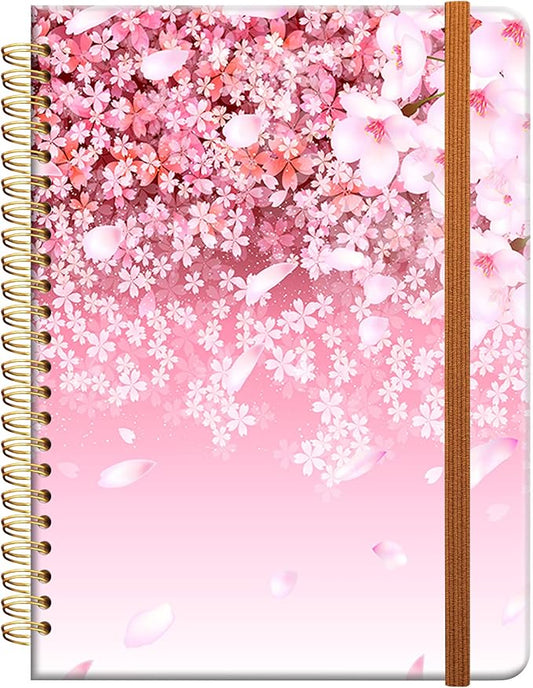 Ruled Spiral Writing Notebook,A5 Hardcover Lined College Journal for Women Lady Girl,Cute Strong Twin-Wire Binding with Premium Paper,8.4" X 6",Perfect for School,Office,Home Gifts(Cherry Blossom