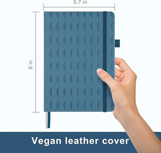 &And Per Se Dotted Journal Notebook for Women&Men with Pattern, A5 Leather Hardcover, 160 Pages 100GSM Thick Dotted Paper, 3 Sheets of Stickers Included(Blue)