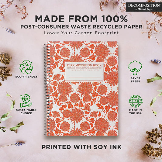 Decomposition 3-Pack Sunny Blossoms College Ruled Spiral Notebook - 9.75 x 7.5 Journal, 160 Lined Pages - 100% Recycled Paper - Notebooks for School Supplies, Home & Office - Made in USA