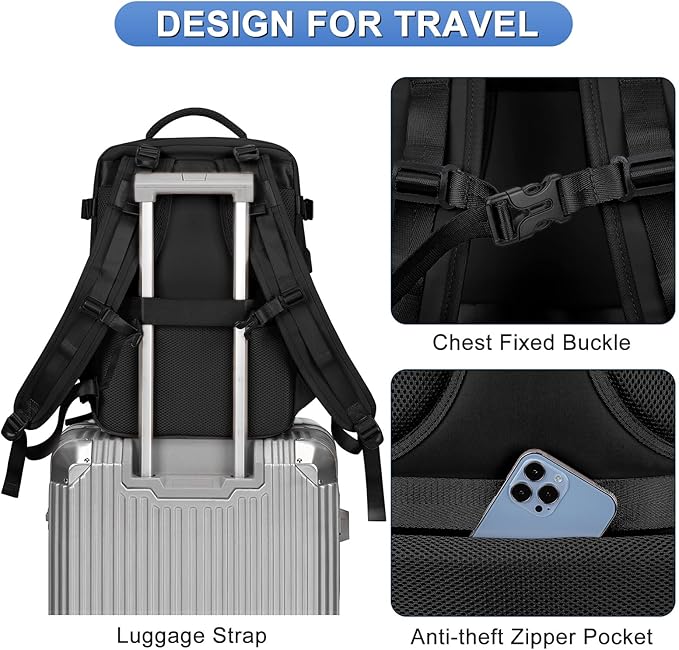 Large Travel Backpack For Women Men Airline Approved Carry On Backpack Flight Approved Waterproof Sports Luggage Backpack Casual Daypack Small Hiking Backpack Black Backpack