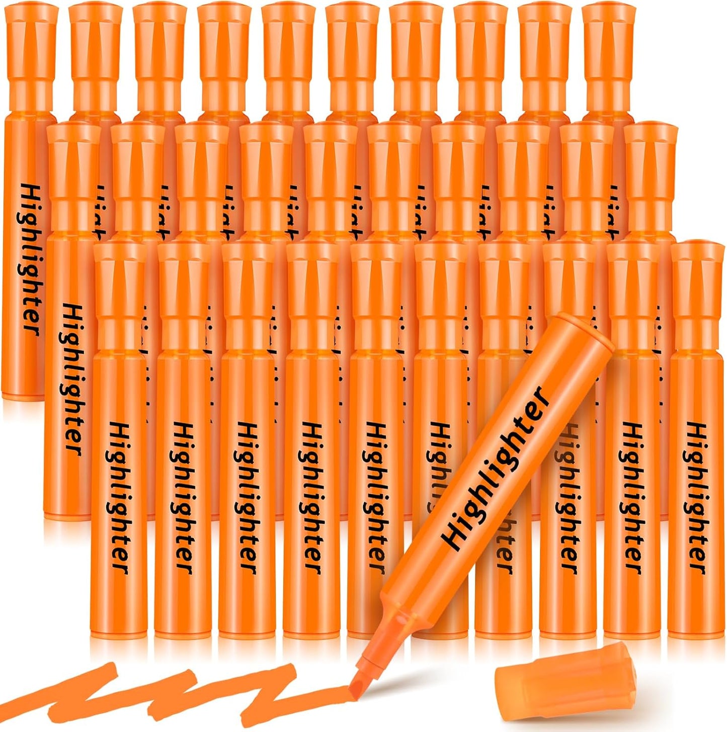 Qilery 30 Pack Highlighters Bulk, Tank Style Chisel Tip Highlighters Markers Quick Drying for Kids and Adult Coloring, Classroom Home Office School Supplies (Orange)
