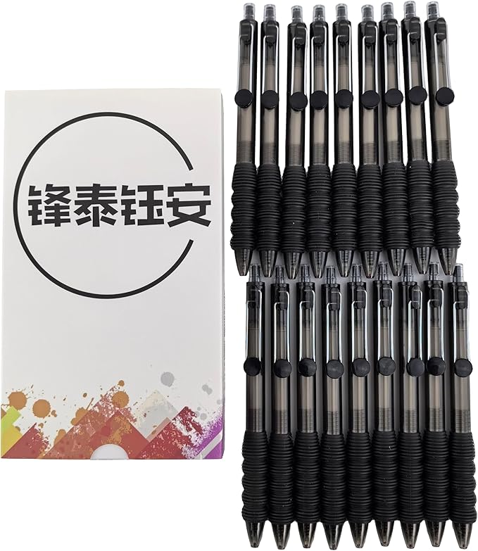Fengtaiyuan Black Ink, 0.5mm, Retractable Gel Ink Rollerball Pens, Extra Fine, Comfortable Grip, Easy Hold, Writting Smooth, 18 Pack (BlackZS05P18)