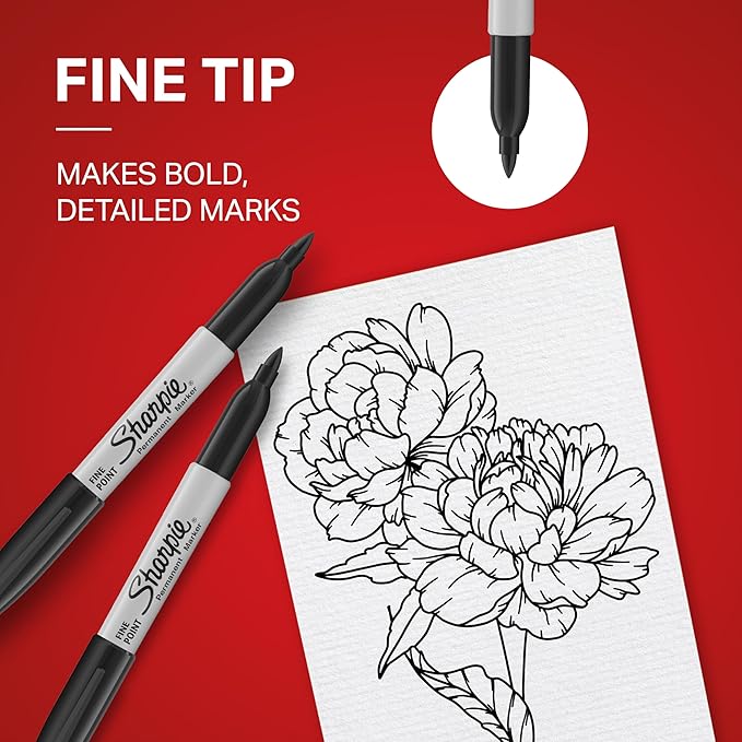 Sharpie Permanent Markers Set Quick Drying And Fade Resistant Fine Point Marker For Wood Plastic Paper Metal And More Drawing Coloring And Poster Marker Black 12 Count