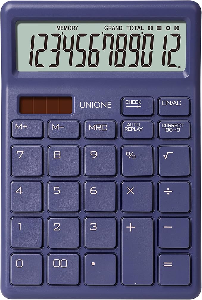 UNIONE Desktop Beige Calculator with a Bright LCD, Dual Power Handheld Desktop. Color. Business, Office, High School, 4×6 inch