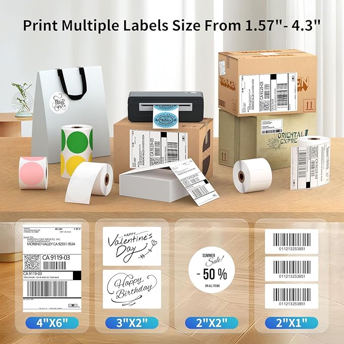 Bluetooth Thermal Shipping Label Printer, 4X6 Inkless Label Machine for iOS, Android, Laptop, Wireless Printer for Small Business, Compatible with Amazon, UPS, Shopify, Black