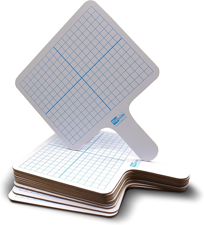 Flipside Products Double Sided Rectangular Graph Dry Erase Answer Paddles w/Black Dry Erase Marker and Erasers, Auction Handheld Whiteboard, Handle Response Board, 36 Pieces, Math Practice, 12 Set