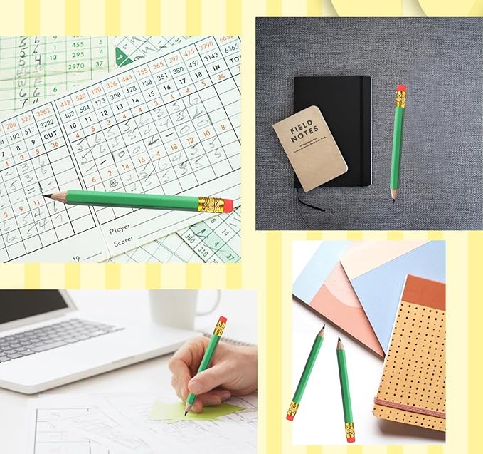 Adhere 25pcs Golf Pencils with eraser Hexagon Wooden Pencils Graphite 2B for Golf Event Scoring,Classroom,Wedding,Company Meetings,Pew, Pocket (Light Green)