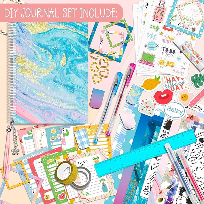 ABERLLS DIY Journal Kit for Girls, Birthday Gift for 6 7 8 9 10 11 12 Year Old Girl, Art Crafts Kits for Tween Teenage Kids, Scrapbook Diary Supplies Toy Set