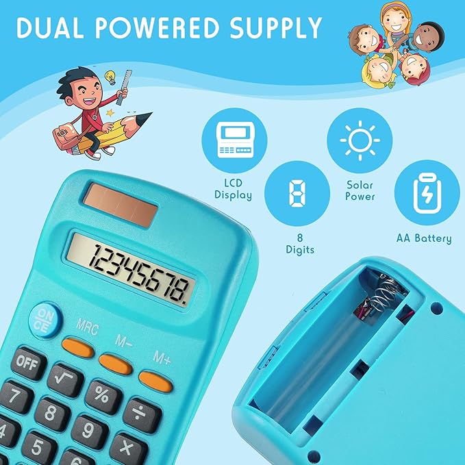 Weewooday 30 Pieces Pocket Size Basic Calculators Bulk 8 Digit Mini Solar Battery Dual Power Calculator for Desktop Home Office School Students Kids, Standard Function 6 Colors