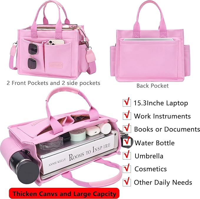 Tote Bag for Women With Compartments,Large Canvas Tote Women's Purse Crossbody Bags Work Laptop Book Bag Satchels Handbags