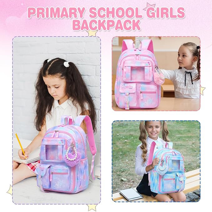 Sweet Girls Backpack - Stylish Splash-resistant School Bag with Multiple Pockets & Trendy Laptop Compartment（17inch Pink）