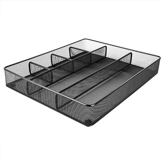 Amazon Basics Desk Drawer Organizer for Office and Home, Metal Mesh, Anti-Slip, 6 Compartments, Black