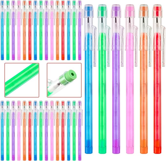 Kolewo4ever 36pcs HB Translucent Pencil Multipoint Pencil Multicolor Non Sharpening Stackable Pencils Pop Up Plastic Pencil with Eraser Top for Kids, Students, Teachers, Office Staff