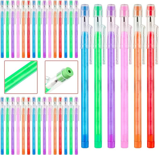 Kolewo4ever 36pcs HB Translucent Pencil Multipoint Pencil Multicolor Non Sharpening Stackable Pencils Pop Up Plastic Pencil with Eraser Top for Kids, Students, Teachers, Office Staff