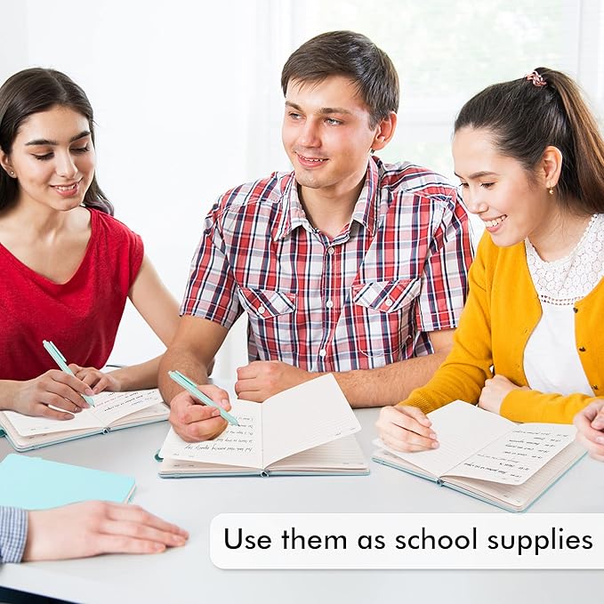 feela 12 Pack Notebooks Journals Bulk, Hardcover Notebook Classic Ruled Lined Journals with Pen Holder for Women Girls School Business Supplies, with 12 Black Pens, 120 GSM, 5.1”x8.3”, A5, Sky Blue