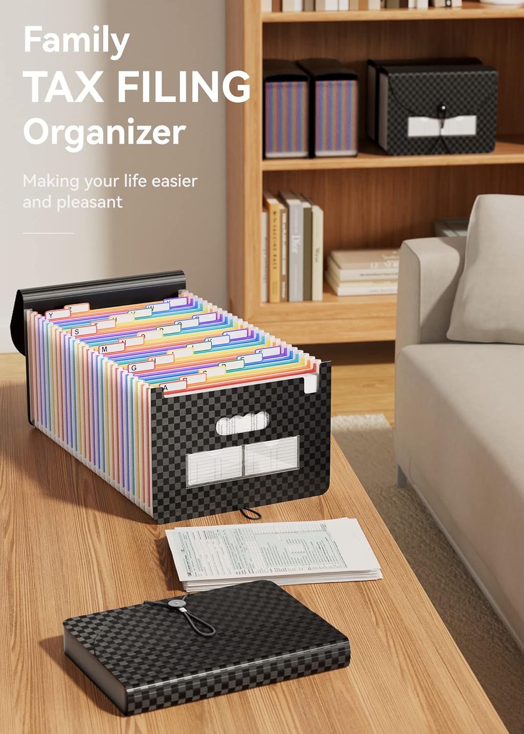 ABC life 26 Pockets Accordian File Organizer,Expanding File Folder/Portable A4 Letter Size Filling Box, Expandable Desktop Accordion Folder, Plastic Paper Document Coupon Organizer with Colored Label