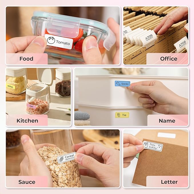 Nelko Label Maker Machine with Tape, P21 Bluetooth Label Printer, Wireless Mini Label Makers with Multiple Templates for School Office Home, Pink