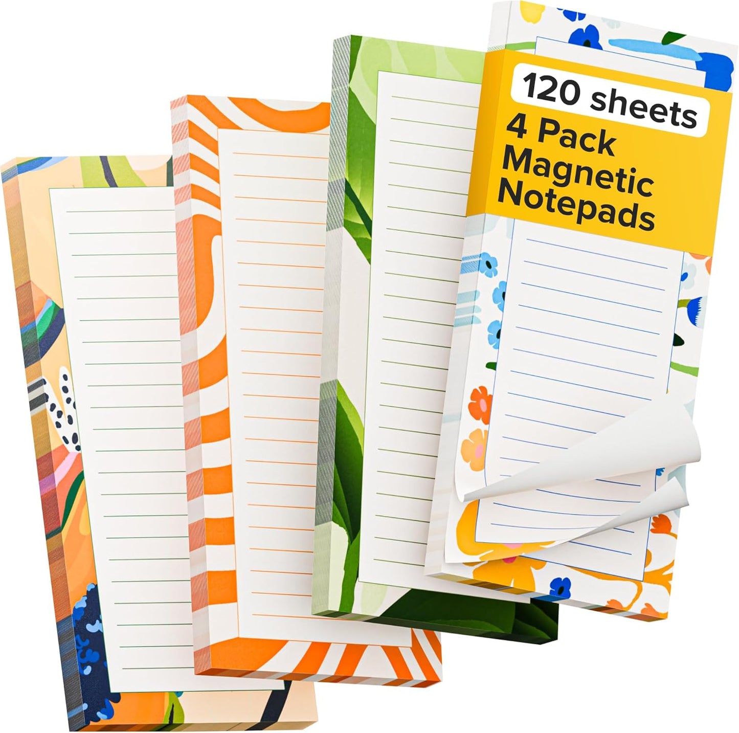 X-bet MAGNET Magnetic Notepads for fridge 120 sheets, grocery list pad for fridge, double gummed paper with color printing, magnetic shopping list pad for fridge (4 pack 30 sheets)