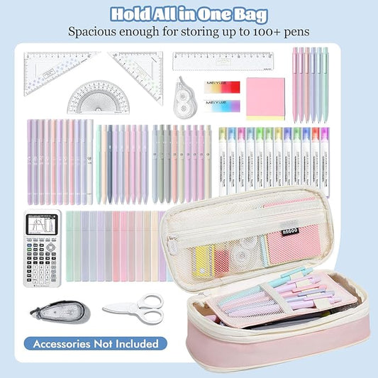 MoKo Large Capacity Pencil Case, Aesthetic Pencil Pouch Bag with Zipper, Cute Pen Case Stationery Organizer Holder for Office/School Supplies, Back to School Gift, Pink