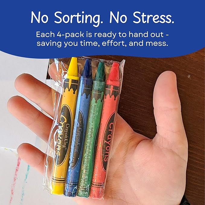 CrayonKing 250 Sets of 4-Packs (1000 Bulk Crayons) – Non-Toxic, Individually Wrapped, Perfect for Parties, Restaurants, Classrooms & More