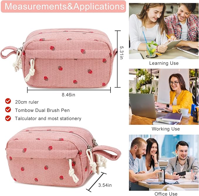 Bluboon Large Capacity Pencil Case Pen Pouch for School Supplies, Teens, Girls, Boys, Women & Men, Durable Multi-Purpose Organizer (Strawberry Pink2)