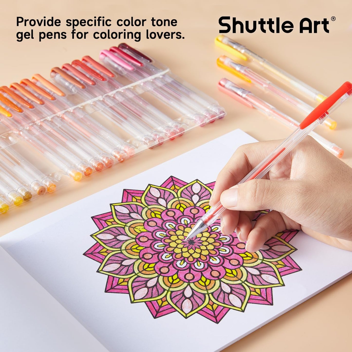 Shuttle Art 60 Pack Red Yellow Tone Gel Pens, 30 Red Orange Yellow Gel Pens with 30 Refills for Adults Coloring Books Journaling Drawing Nature, Landscapes, Animals Scenes
