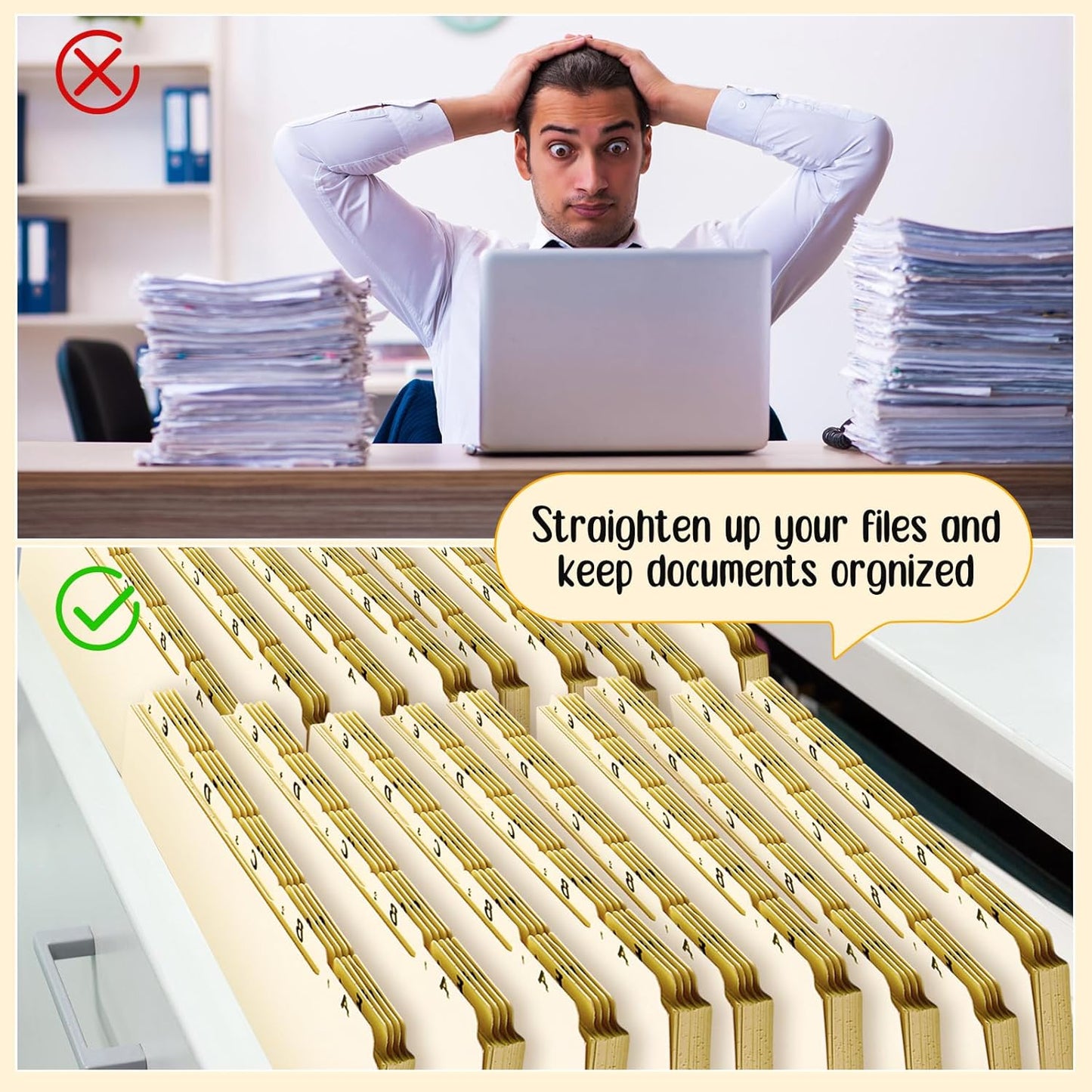 2 Set 50 Pcs Alphabet File Dividers Top Tab File Guides Set, Heavyweight A-z Letter Size Filing Cabinet Dividers 1/5 Cut Tab Desk Organizer for Work School Office