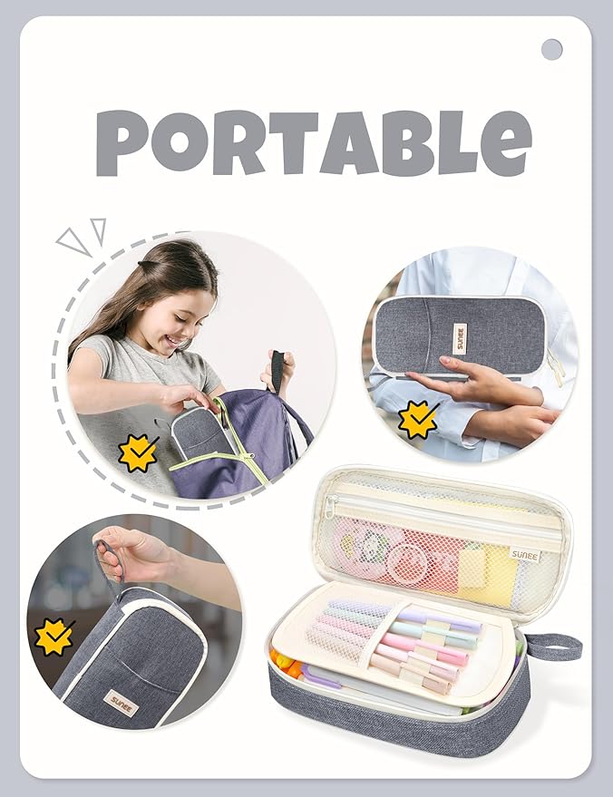 SUNEE Cute Pencil Case, Aesthetic Pen Pouch, Colored Large Pencil Bag with Zipper, Kawaii Stationery Storage and Organizer, School Supplies for Teen and Adult Girls, Gray