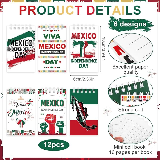 24PCS Mexican Independence Day Mini Spiral Notepad and Pen Set,Viva Mexico Independence Journals Fiesta Ballpoint Pen Pocket Notepad Bulk Gifts Supplies for Dia De La Independencia Party
