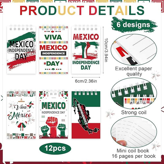 24PCS Mexican Independence Day Mini Spiral Notepad and Pen Set,Viva Mexico Independence Journals Fiesta Ballpoint Pen Pocket Notepad Bulk Gifts Supplies for Dia De La Independencia Party