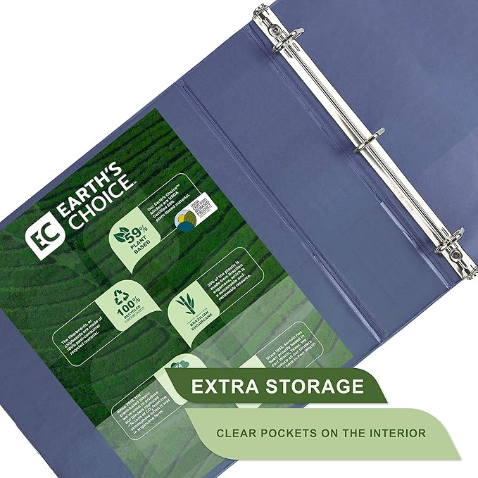 Samsill Earth's Choice, 3-Inch Durable D-Ring View Binder 2 Pack, USDA Certified Biobased, Eco-Friendly, Indigo Blue