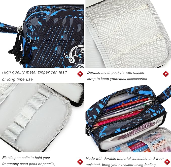 Bluboon Big Capacity Pencil Case Pouch Pen Case School Supplies Cute Pencil Box Bag for Teen Girls Boys Women Man (Graffiti Blue)