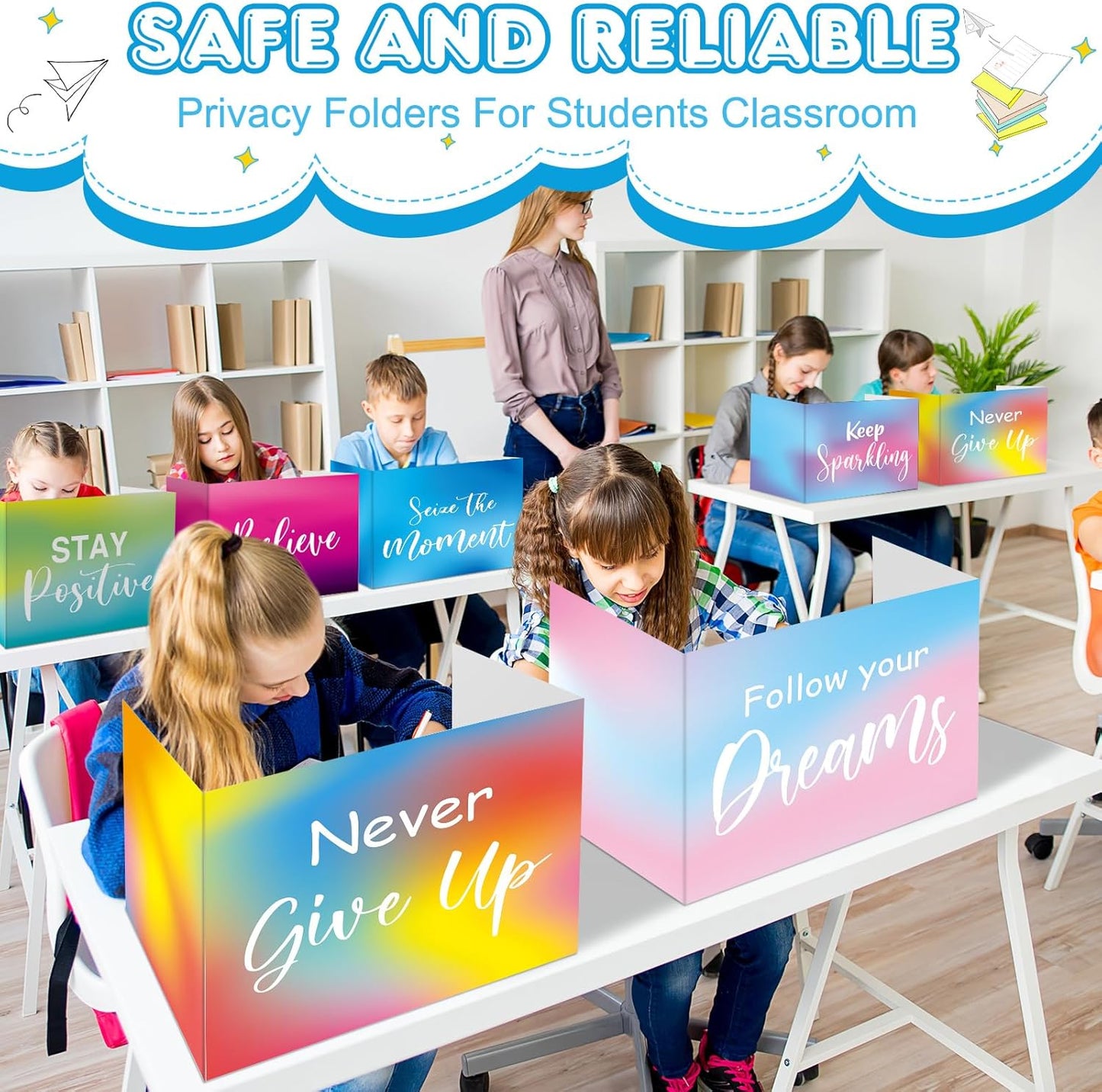 Honoson 24 Pcs Bulk Inspirational Privacy Folders for Students Cardboard Test Privacy Boards Motivational Words Desk Dividers Shield for Classroom School Study Supplies, 6 Styles(Tie Dye)