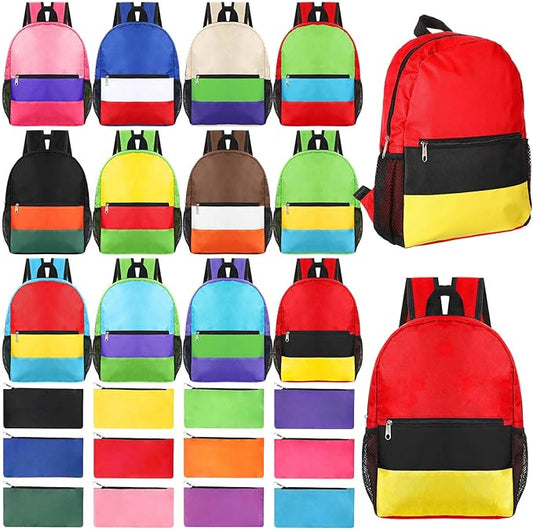 Cholemy 12 Pack 14" Kids Backpack Bulk for School with Zipper Pencil Pouch, Operation Christmas Wholesale Bookbag for Student (Stylish Color)