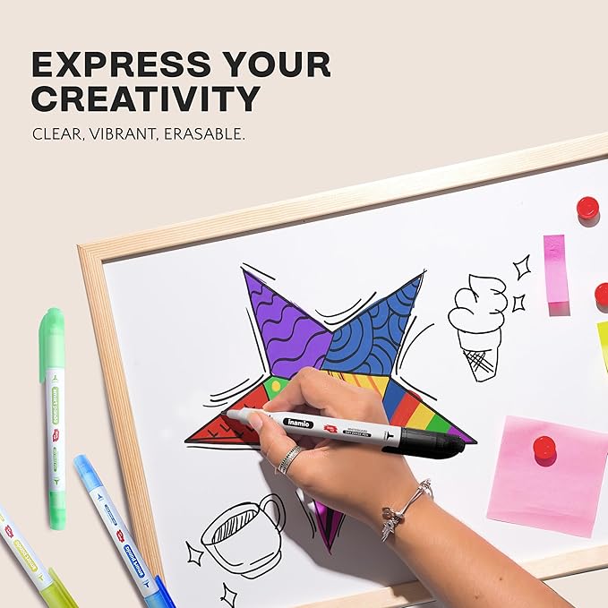 Dry Erase Markers for Whiteboard – Ultra Fine Tip White Board Markers – Dual Tip, Pastel Colors - Fine Point Erasable Markers - 12 Set