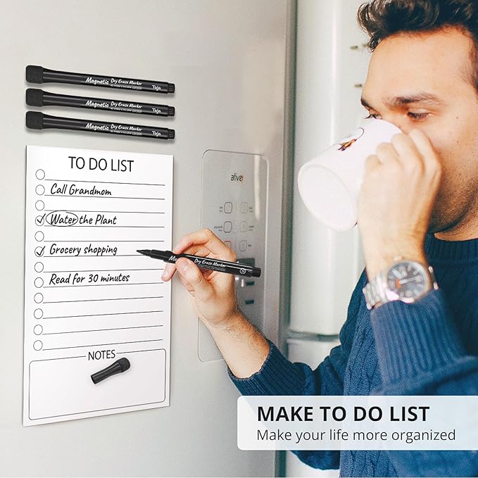 Magnetic Dry Erase Whiteboard Markers, 8 Count Black Fine Tip Thin Dry Erase Markers with Eraser for Home Office School Supplies-Black