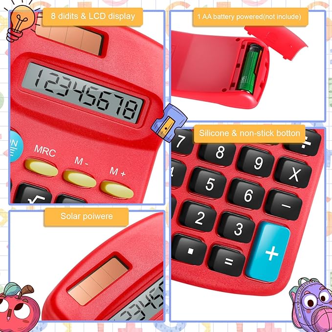 36 Packs Pocket Size Mini Calculator Basic Calculators for Handheld Angled Students 8 Digit Display Solar Battery Dual Power Small Calculator for Students Kids Home Office (12 Colors)