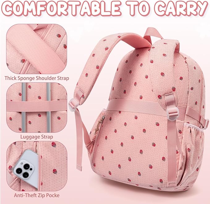 Fimibuke School Backpack for Girls Boys - 3PCS Corduroy Kids Backpack Set with Lunch Box & Pencil Pouch, Lightweight Teen Girls School Bag Laptop Bag Travel Daypack for Elementary Middle High School