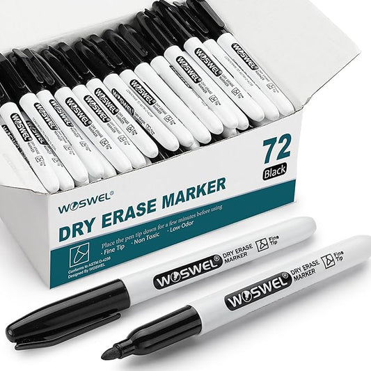 Dry Erase Markers Bulk, 72 Pack Black Fine Tip Whiteboard Markers