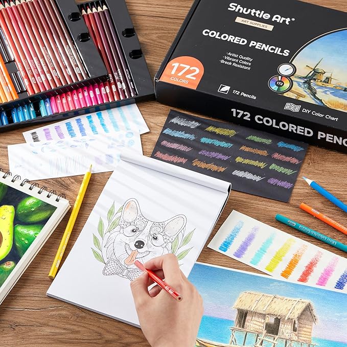 Shuttle Art 172 Colored Pencils, Soft Core Color Pencil Set for Adult Coloring Books Artist Drawing Sketching Crafting