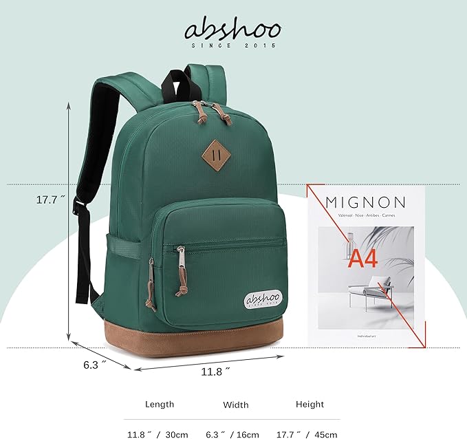 abshoo Classic Backpack for School College Bookbag Middle High School Bakcpacks for Teen Casual Daypack (Green)