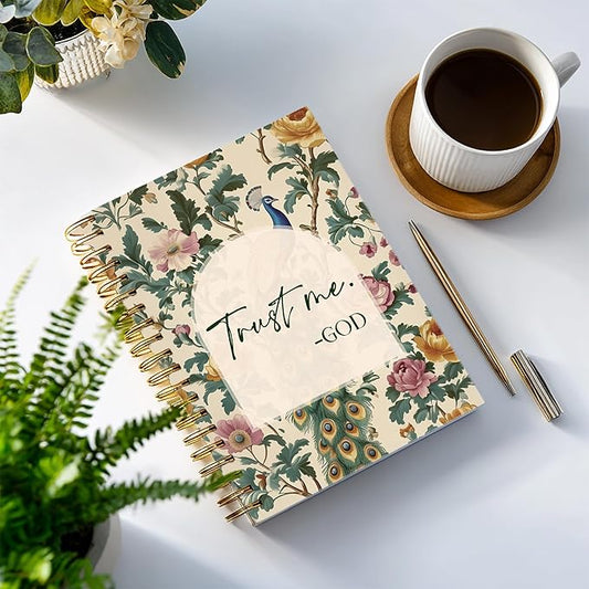 Bible Notebook, A5 Spiral Christian Journal with Floral Pink Butterfly Notebook, Trust Me God, Inspirational Notebooks for Women, Bible Study, Gift for Birthday Christmas