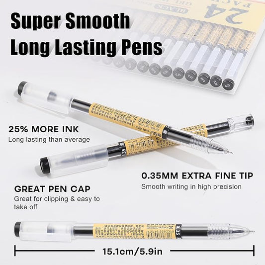 RIANCY Black Blue Red Gel Ink Pens, 0.35mm Extra Fine Point Smooth Writing Rollerball Pens, Japanese Style No Smudge Ballpoint Pen, Quick Drying for Journaling Office School Stationery Supplies 24Pcs