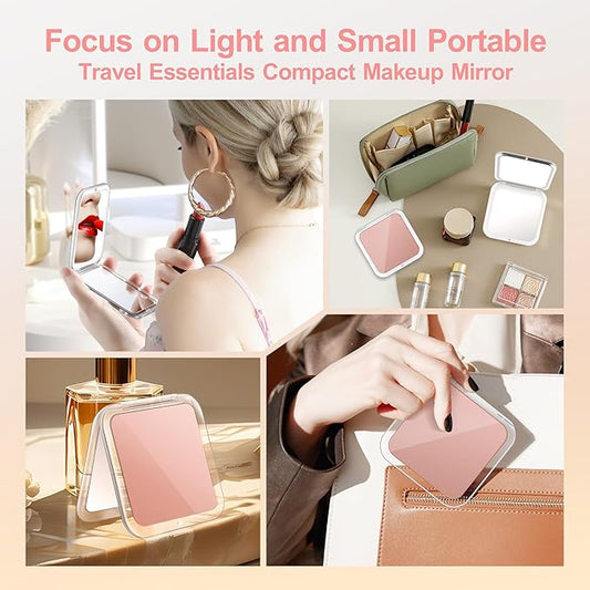 MIYADIVA Compact Mirror, 30X Magnifying Mirror, Pocket Mirror for Purse, Travel Makeup Mirror with 30X/1X Magnification, Travel Essentials Mirror, Precision Tweezers, for Women (Rose Gold)